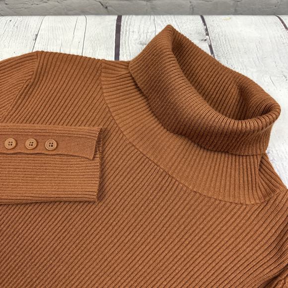 Anthropologie Maeve‎ Button-Sleeve Turtleneck size Medium pecan color - Picture 1 of 9
